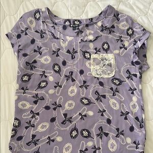 Lily White Purple Patterned Top with Lace Pocket